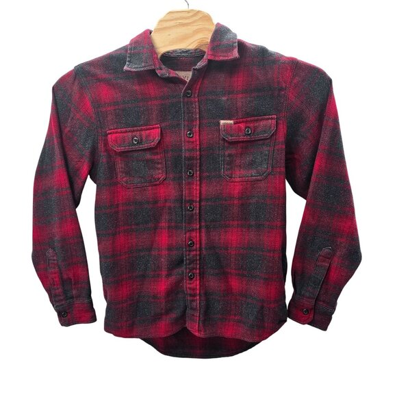 Orvis Men's Plaid Flannel Shirt Medium Red & Gray Heavyweight Cotton Blend - Picture 2 of 7
